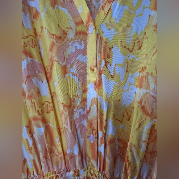 NWT Tart Kallie Sunset Ruffled Smocked Yellow/Orange Mini Dress Womens Size M - Picture 5 of 8